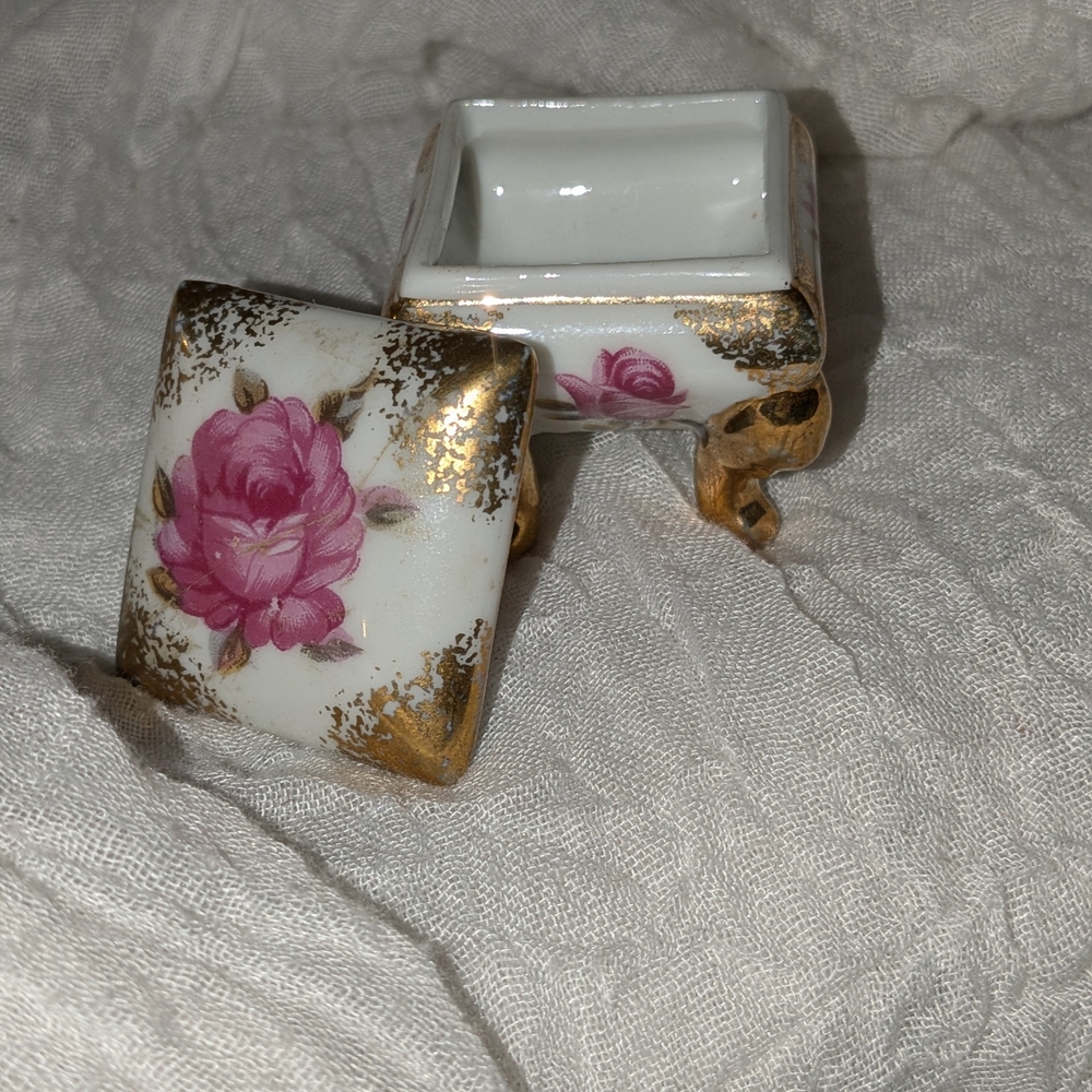 Vintage Floral Trinket Box with Gold Accents